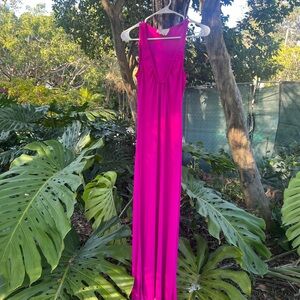 Anthropologie Scoop Neck Fuchsia/Hot Pink Maxi Dress with Slit